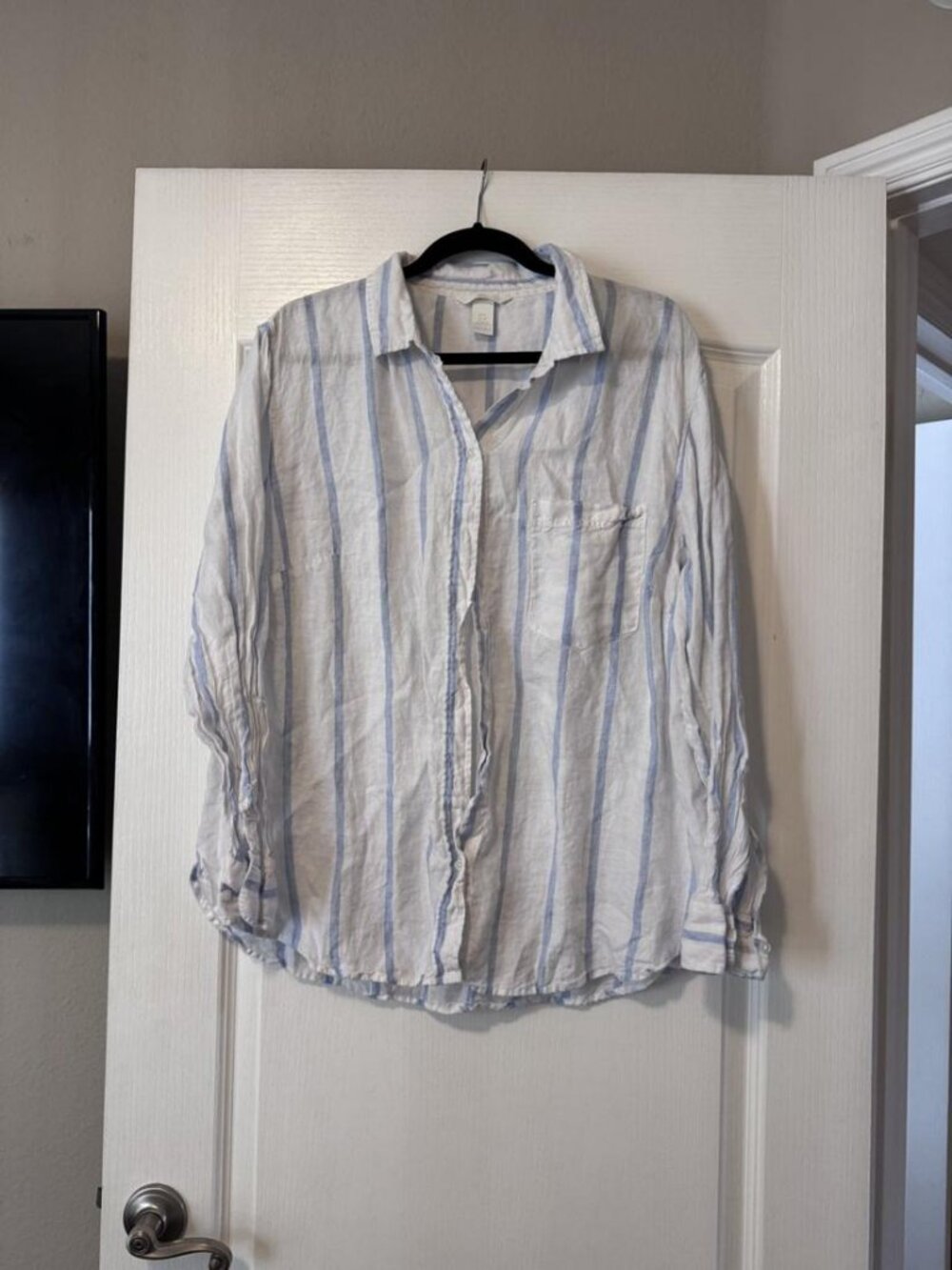 H&M Cream Striped Linen Blend Shirt XL